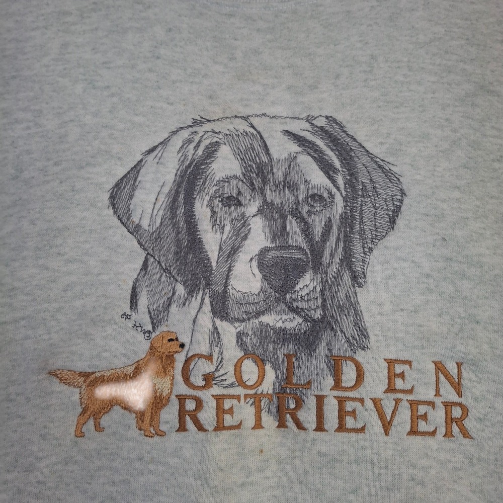Vintage Fruit of the Loom Golden Retriever Sweatshirt Mens XL Gray Dog Print Y2K